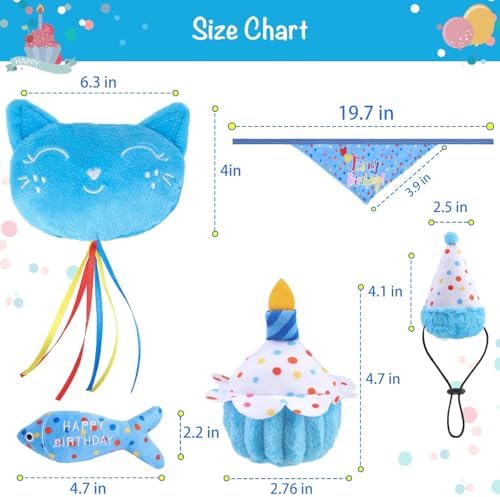 BINGPET Cat Birthday Decorations Outfit, 5 Pcs Catnip Toys for Indoor Cats