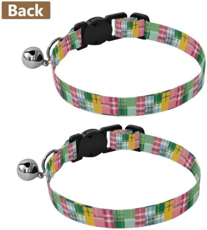 2 Pack Pet Collars Plaid Tartan Squares Colorful Decorative Pet Collar with Bell, Adjustable Length 10.6" to 17.1"