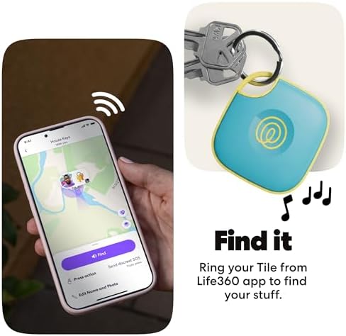 Life360 Tile - Bluetooth Tracker, Keys Finder and Item Locator for Keys, Bags and More. Phone Finder. Both iOS and Android Compatible. 1-Pack (Aqua Lemon)