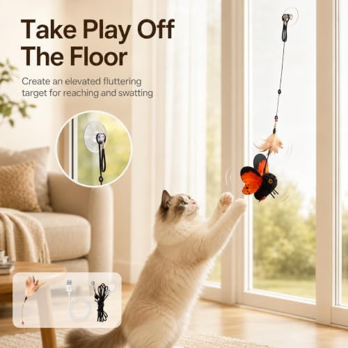 Smart Sensing Flapping Butterfly Cat Toy, Interactive Fluttering Pet Toy，Yellow