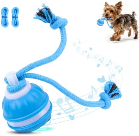 Interactive Dog Toys Ball, 3 Modes & Powerful Motor, Random Movement & Swinging Rope, Bird Chirping Stimulate, USB C Rechargeable for Small Medium Dogs for Boredom, Anxiety Relief