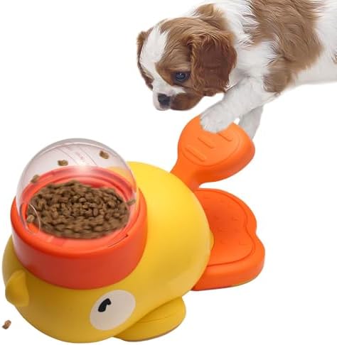2-in-1 Interactive Dog Puzzle Toy & Slow Feeder – Fun Treat Dispenser for Small & Medium Dogs, Anti-Gulping Duck-Shaped Design, Reduces Bloating & Boredom, No Battery Required (Yellow)