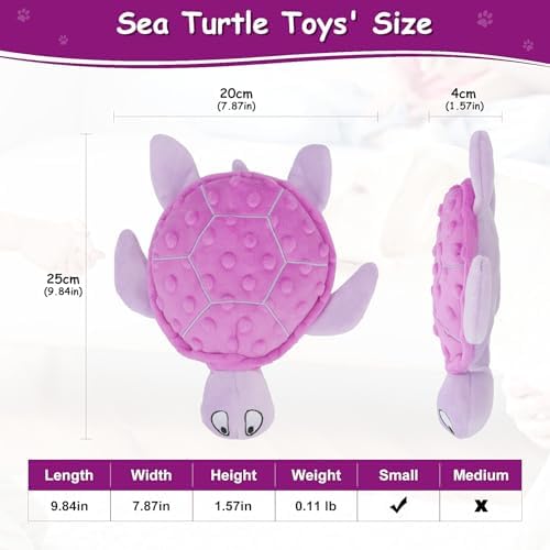 Squeaky Sea Turtle Plush Dog Toy - Durable, No Stuffing (Purple)