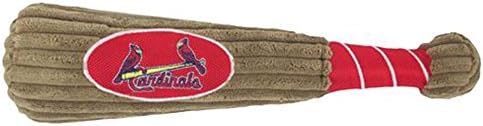 MLB St Louis Cardinals Baseball Bat Toy for DOGS & CATS. Soft Corduroy Plush Dog Toy with Inner SQUEAKER, MLB Chew Toys for Dogs or Cats. Durable Fun Interactive Dog Toy with Team Names and Logo