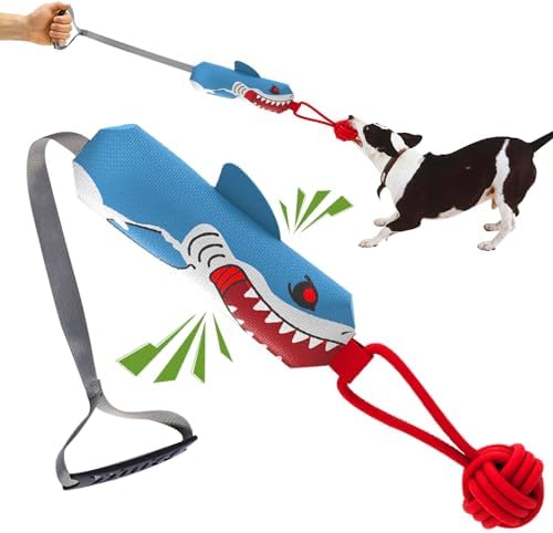 ETIAL Interactive Dog Tug Toy,Indestructible Dog Toys for Aggressive Chewers,Tough Squeaky Dog Rope Toys for Training,Tug of War Dog Toy Balls for Medium & Large Dogs (Shark)