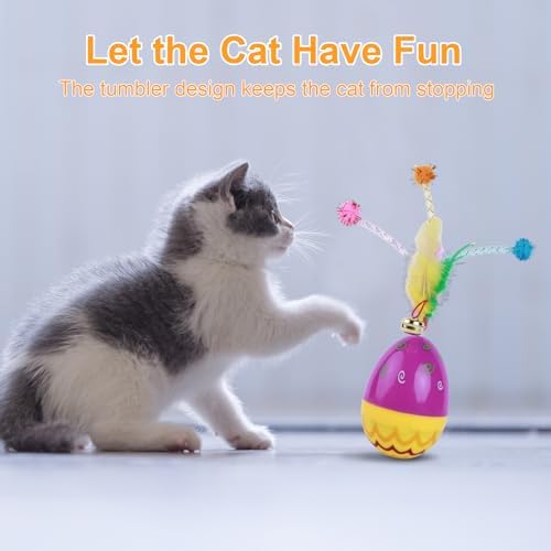 direfly 2025 New Interactive Cat Feather Ball Toy Set - Cat Toys with Feather Tails, Rolling for Indoor Cats & Kitten Exercise, Safe & Fun Play,It can Swing Without Falling Down, Durable (2 Set)