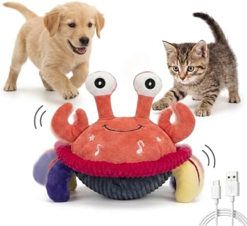 Interactive Talking Dog Toy with Voice Recording & Singing, Jumping Crab Plush, Moving Bouncing Pet Toy, USB-C Rechargeable for Small & Medium Dogs & Cats