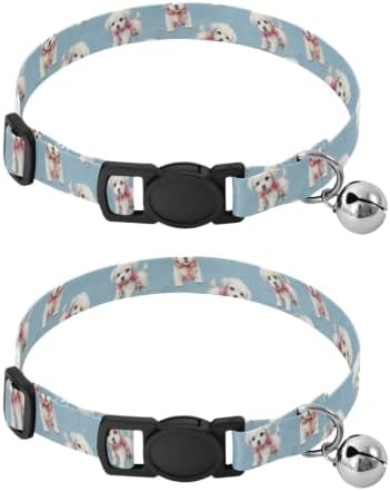 White Puppies Lightweight Small Dog Collar, 2 Pack Breakaway Cat Collars with Bell