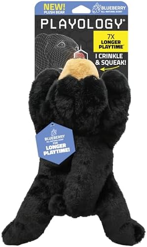 Playology Plush Bear Dog Toy - Squeaky Dog Toy - Jumbo, Blueberry Scent