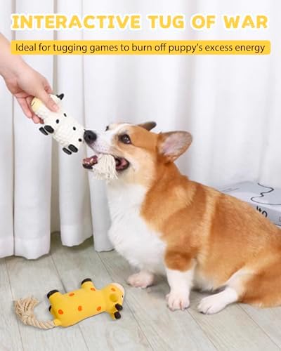 SCHITEC Squeaky Rope Dog Toys, Latex Rubber Squeak Animal Tug of War Toy, [2 Pack] Interactive Play Puppy Chew Toy for Small Medium Dogs