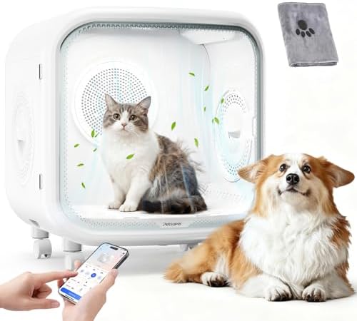 Upgrade 75L Large Automatic Cat Dryer Box -360° Rapid Drying with APP Control, Smart Safe Temperature & Overheat Protection, Ultra-Quiet & Grooming Box for Cats and Small Dogs