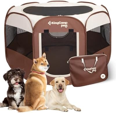 KingCamp Dog Playpen, Portable Foldable Cat Kitten Puppy Tent Crates 29"/36"/50" Pop Up Pet Playpen with Zippered Bottom & Cover for Indoor Outdoor Use (Medium, Khaki)