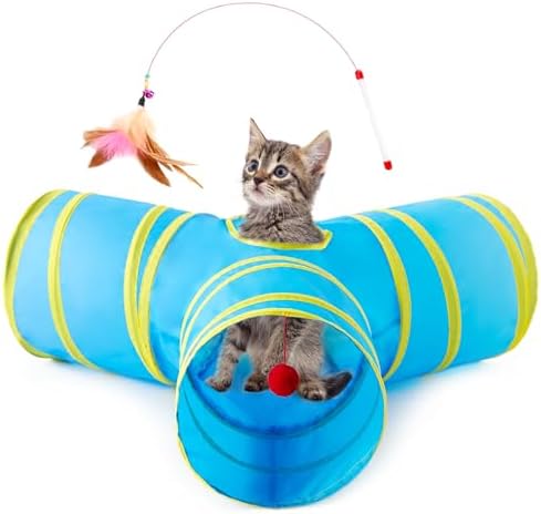 Love's cabin Cat Tunnel for Indoor Cats, 3-Way Collapsible Play Tunnel