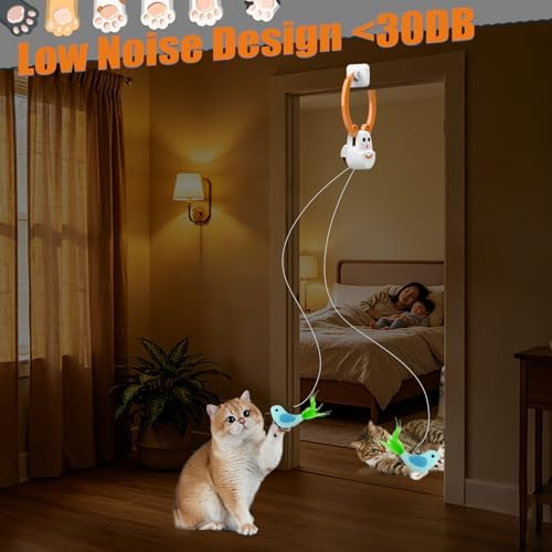 Interactive Cat Toys for Indoor Cats, Automatic Flying Bird Feather Wand Toy for Chase Exercise Enrichment, Rechargeable Durable Safe Hanging Cat Toy for Bored Kittens & Adult Cats
