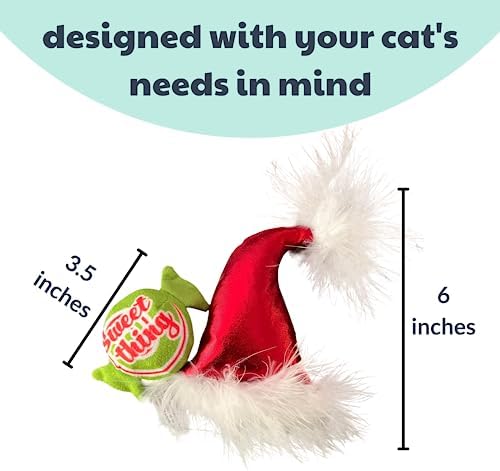 Huxley & Kent Plush Cat Toy - Holiday Interactive Catnip Toy for Cats & Kittens - Soft with Crinkle & Catnip - Fun Indoor Play - Santa Hat & Sweet Thing Candy 2pk