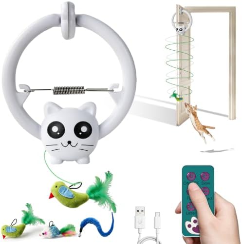 Interactive Cat Toy, Hanging Cat Toys with Cat Laser, Remote Control Cat Toys for Indoor Cats, 3 Play Modes & USB Rechargeable Cat Toys for Kitten & Adult Cats