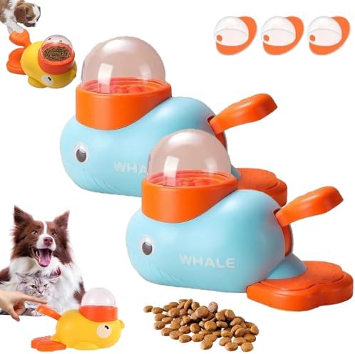 Cat Treat Slot Machine, Duck Cat Treat Dispenser, Pet Dog Slow Puzzle Feeder, for Dogs & Cats, Interactive Slow Feeder Toy (2pcs-Blue)