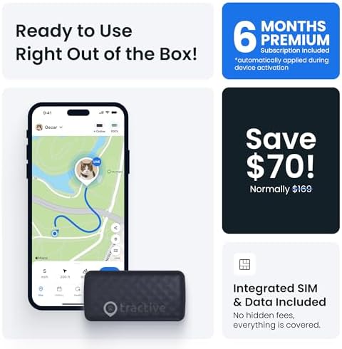 Tractive Smart Cat GPS Tracker with Free 6 Month Subscription | Real-Time Location & Wellness Monitoring for Cats 6.5 lbs+ | Territory & Location History | Up to 5-Day Battery (Brown)