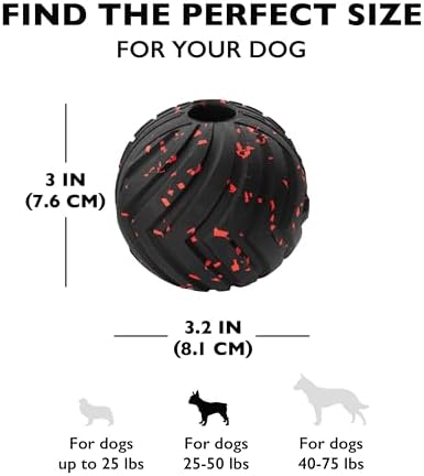 Chew King Supreme Durable Rubber Dog Ball for Aggressive Chewers, Treat-Dispensing Heavy-Duty Chew Toy with Safety Air Vent, Interactive Dog Toy for Training & Enrichment, Medium 3" Fetch Ball