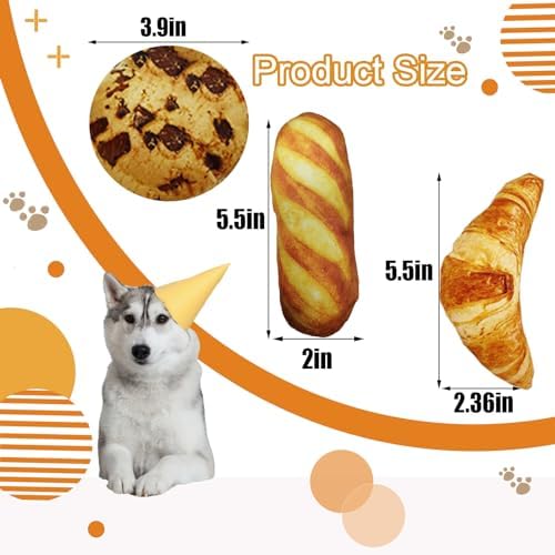 Cute Dog Toys Set,Food Shape Squeaky Plush Toys for Puppy, Cute Stuffed Breads Breakfast Dog Teeth-Cleaning Chew Toy with Squeakers for Puppy Small Medium Dogs (3 Pack)