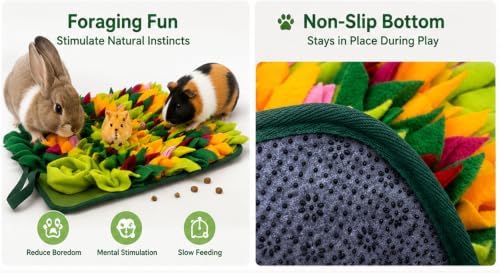 Rabbit Snuffle Mat,Hamsters Foraging Mat for Small Animals Bunny Puzzle Toys Pets Interactive Feeding Mat for Guinea Pigs Hedgehog Chinchilla Puppies (Green)