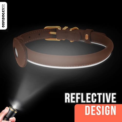 OOPSDOGGY Rolled Leather Dog Collar with Airtag Holder - Reflective Round Airtag Dog Collar - Soft Tracking Pet Collar for Small Dogs Puppy Cats Kitten (Teal, XXS, 7"-9")