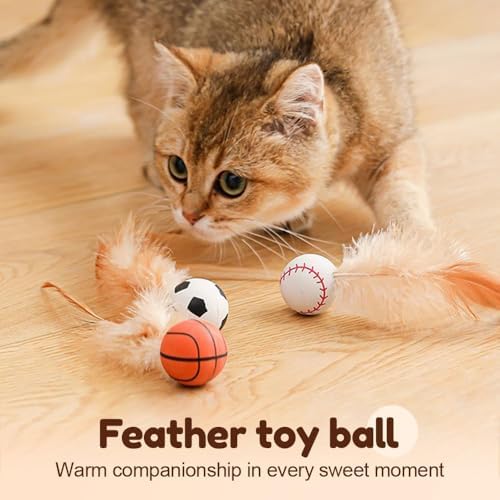 Interactive Cat Feather Ball Toys - 2025 New Elastic Bouncy Balls for Indoor Cats, Kitten Rolling Exercise Toys with Silicone Feathers, Fun & Durable Cat Toy for Play & Exercise