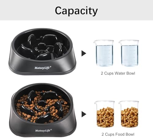 MateeyLife 1-Pack Slow Feeder Dog Bowls, 2 Cups, Dog Puzzle Feeder Bowl