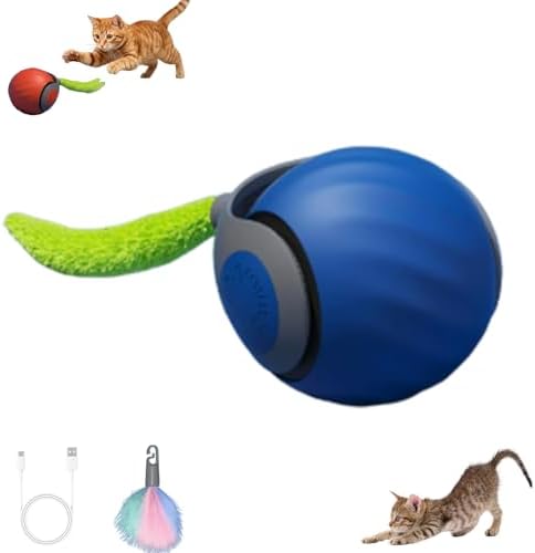 Teazys Cat Toy Turbo Tail 3.0,Interactive Cat Toy Ball, Automatic Cat Toy with Tail, Electric Rolling Ball on Carpet, Cat Enrichment Toys for Small/Medium/Large Cats to Keep Them Busy (Blue)