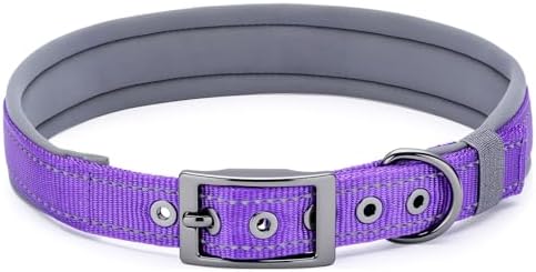 Segarty Reflective Purple Girl Dog Collar, Adjustable Wide Soft Comfortable Breathable Neoprene Padded Nylon Collar with Heavy Duty Metal Buckle for Extra Large Breeds (XL, Purple)