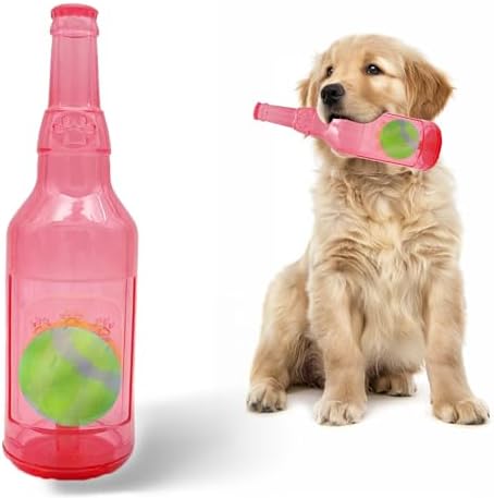 QTLJJBY Squeaky Bottle Dog Toy with Tennis Ball Inside (Pink, Small)