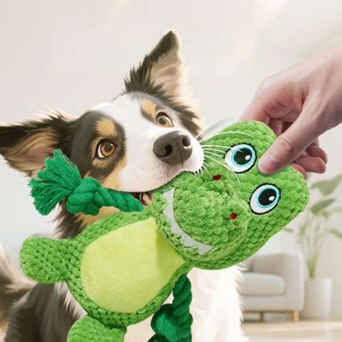 Cute Animals Interactive Dog Squeak Toys, Rope Plush Pet Chew Toys - Green