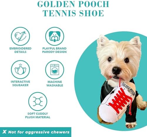 Haute Diggity Dog Golden Pooch Tennis Shoe Plush Dog Toy, Designer Parody