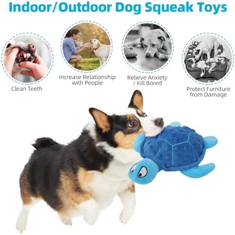 Squeaky Dog Toys, 2 Pack Plush Turtle Squeaky Toys for Dogs to Keep Them Busy, Interactive Crinkle Stuffed Dog Toys for Small to Medium Breeds Teething Training Reduce Boredom
