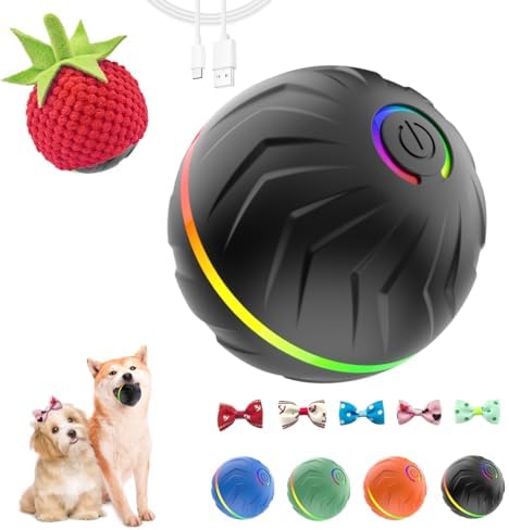 Interactive Dog Toys Dog Ball,Anti Boredom Dog Toys,Durable Motion Activated Automatic Rolling Toys for Small/Medium Dogs,Moving Ball for Dogs to Keep Them Busy,Dog Bows,Fruity Plush Covers(Black)