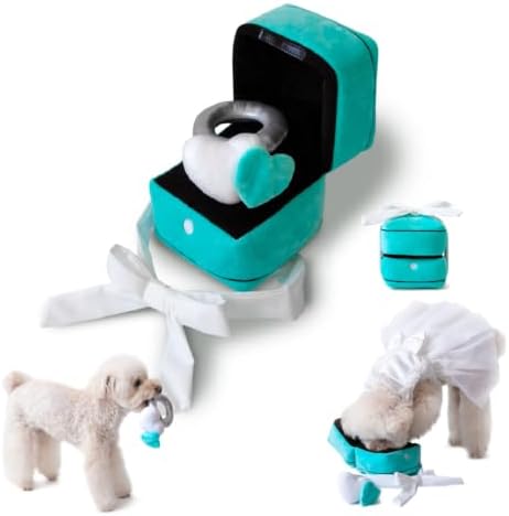 Valentine's Day Ring Box Snuffle Toy, Teal Velvet, Interactive Enrichment Toy with Squeaky Detachable Ring, Hidden Treat Pocket, Nosework Enrichment