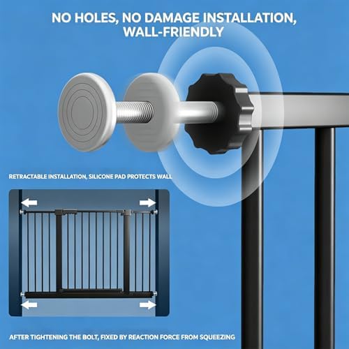 Smart Auto-Close Pet Gate for Dogs & Cats, Escape-Proof 3-Lock Heavy-Duty Stair Gate, 180° Swing Adjustable Dog Gate for Doorways & Stairs(Size:71-77cm/28-30in,Color:White)