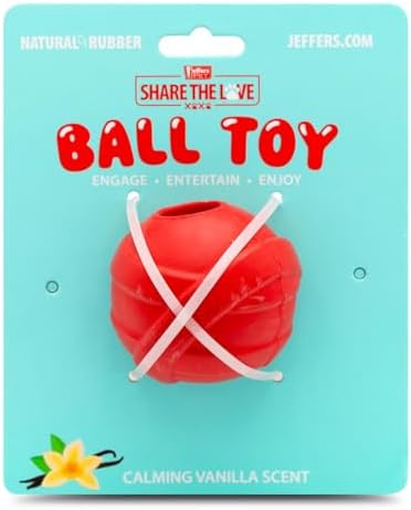 Jeffers Pet Natural Rubber Dog Chew Toy – Red Orbits Ball, Medium – Treat Dispensing, Vanilla Scent, Durable, Non-Toxic, Dishwasher Safe, Interactive Fetch & Tug Toy - Perfect for Training