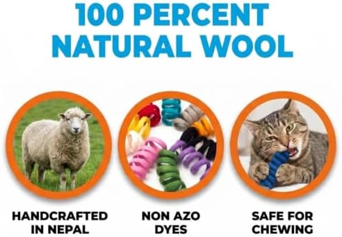Glaciart One Felt Mini Spring Cat Toy – 10 Pcs Soft Fuzzy Enrichment 100% Natural Wool - Interactive Stretchable Play Cat Toy Set - Safe for Pets, Non-AZO Colored Dyes - 11” Long