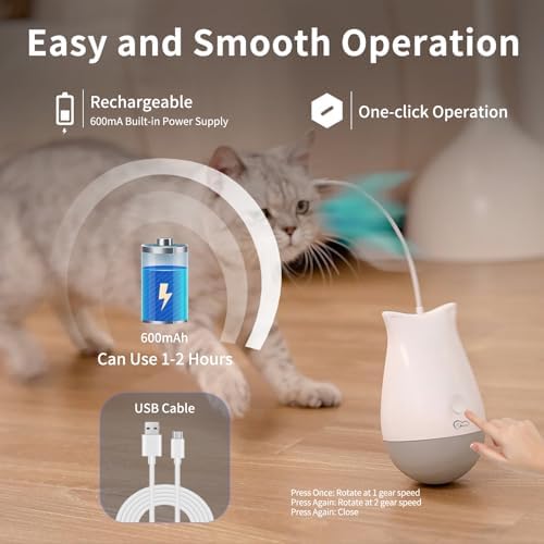 DOEL Cat Toys Interactive for Indoor, Rechargeable Automatic Rotating Feather Wand Toy, Tumbler Design, Electric Fun Tracker Exercise Gift, Stimulate to Chase and Hunting, for Bored Cats Kitten