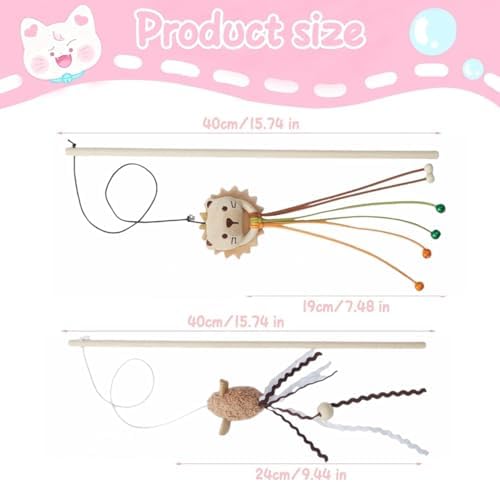 2-Pack Cat Toy Wand Set: Interactive Cat Teaser Wands with Bells and Streamers to Engage Your Cat’s Natural Instincts (Lion and Mouse)