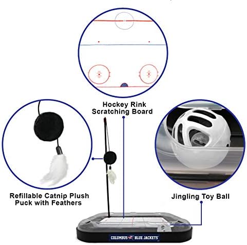 Pets First NHL Columbus Blue Jackets Hockey Field Cat Scratching Toy With Interactive Ball Bell in Tracks - 5-in-1 Scratcher