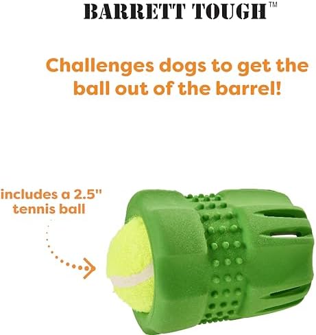 SPOT Barrett Tough Tennis Jumble Dog Toy for Large Dogs - Durable Rubber Barrel & Ball Combo, Virtually Indestructible Puzzle Toy with Textured Surface for Dental Health, 4 in Barrel & 2.5 in Ball