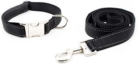 Personalized Dog Collar, Reflective Custom Dog Collar with Name Phone Number Adjustable Size (XS S M L) (Black)
