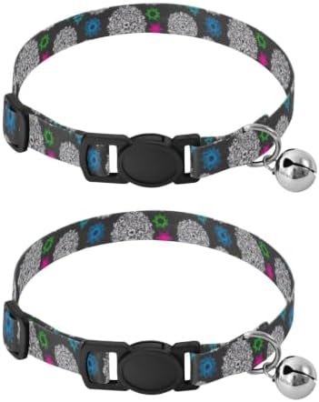 White Mandala Geometric Gray Easy to Wear Small Dog Collar 2 Pack Pet Collars for Cats