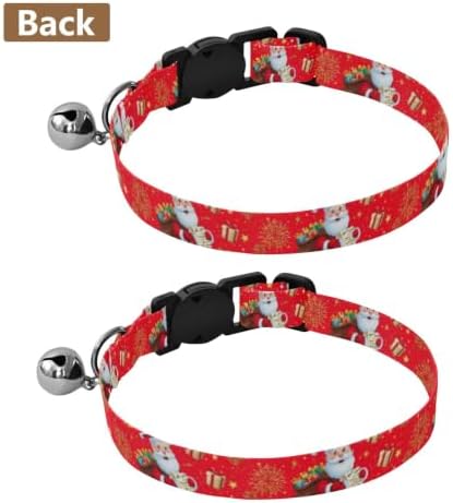 2 Pack Kitten Collar Santa Claus Presents Red Dog Collar with Bell, Adjustable Length 10.6" to 17.1"