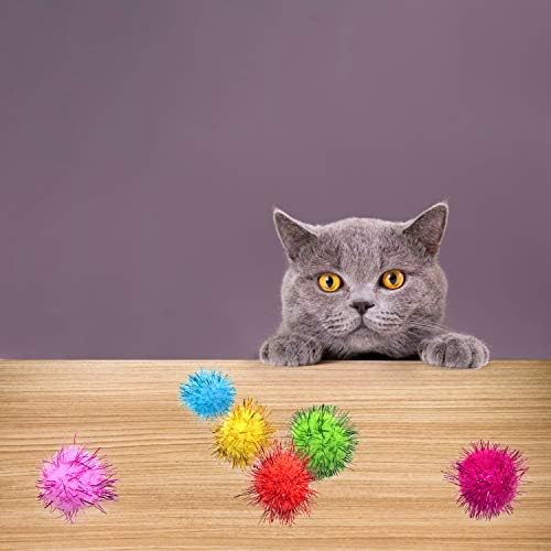 VAPKER 30 Piece Assorted Color Sparkle Balls Cat's Favorite Toy Tinsel Pom Poms Glitter