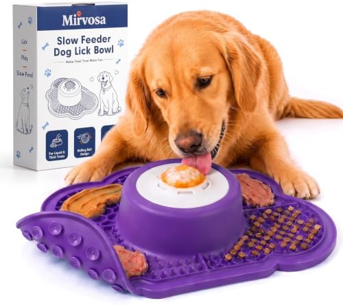 Anti-Slip Slow Feeder Dog Bowl and Lick Mat with Rolling Ball