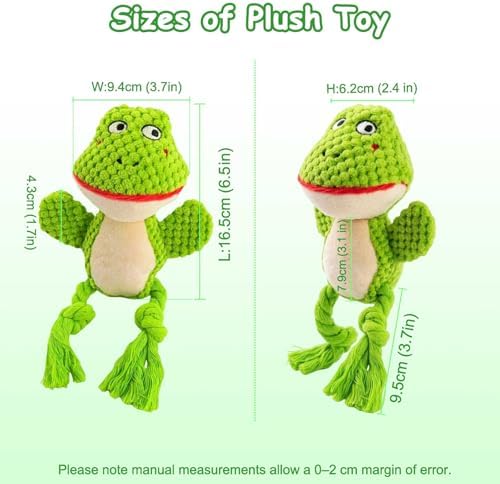 Plush Squeaky Knot Dog Toys, Interactive Chew Toys (Green Frog)