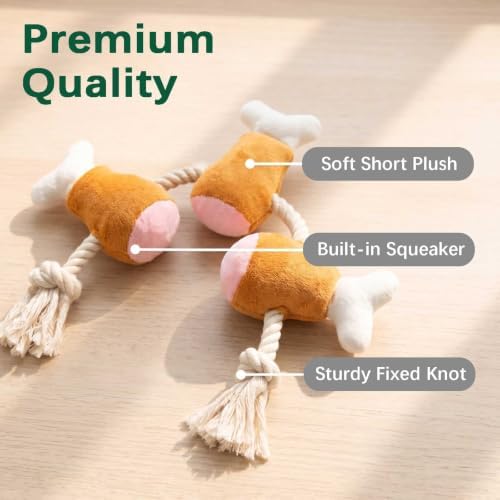 Drumstick Dog Rope Toy, Squeaky Plush Tug for Small Medium Dogs